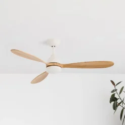 FARO BARCELONA Loftventilatorer>Loftventilator Poros, LED-lampe hvid/lys træ