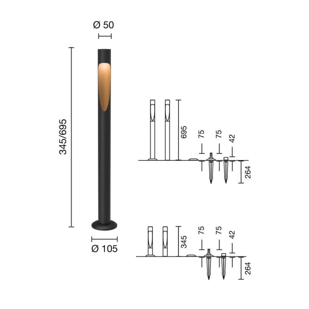 vejlampe Flindt, 930 sort 70 cm fod 24 V^Louis Poulsen Discount