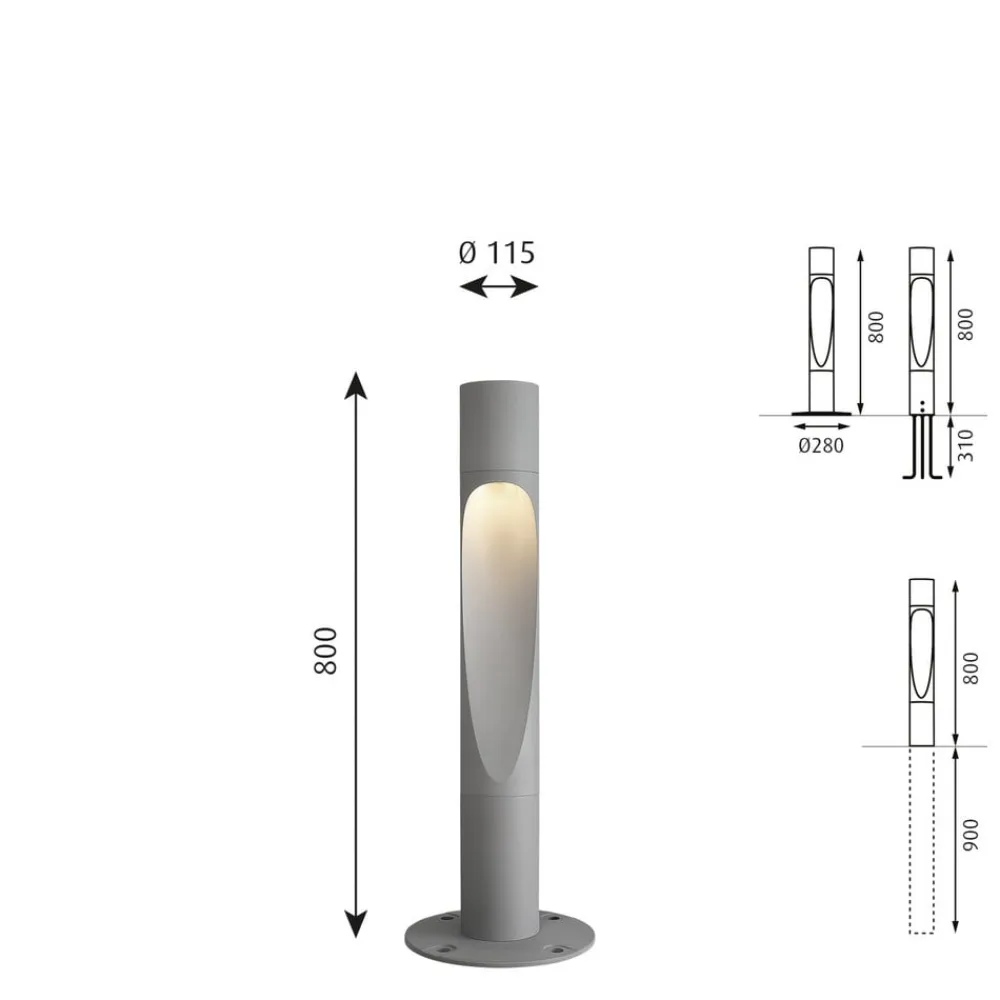 Louis Poulsen Vejlampe, 3.000K Ra80 aluminium 80cm dæmpbar base