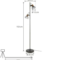 Lindby Lucande Arinthea gulvlampe, 2-lys, sort, stål, E14