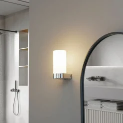 Lucande Væg- Og Spejllamper>Basolo væglampe til badeværelset, krom, højde 17,2 cm, glas