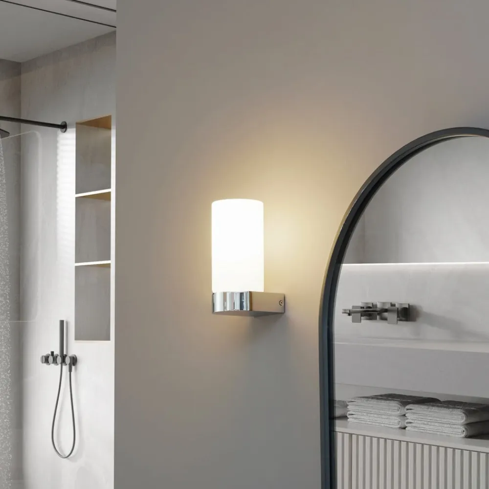 Lucande Væg- Og Spejllamper>Basolo væglampe til badeværelset, krom, højde 17,2 cm, glas