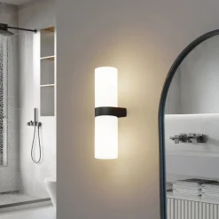 Basolo væglampe til badeværelset, sort, højde 31,5 cm, glas^Lucande Clearance