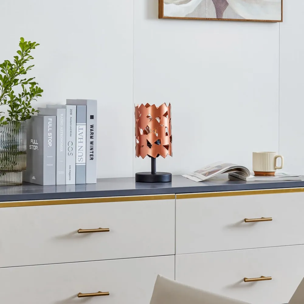 Lucande bordlampe Aeloria, kobber, jern, Ø 12 cm, E27