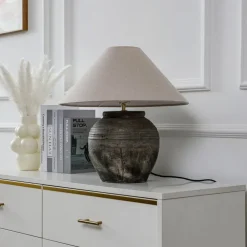 Lucande Bordlamper>bordlampe Thalorin, højde 46 cm, grå, keramik