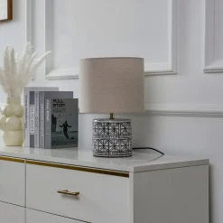 bordlampe Thalorin, 36,5 cm, sort/hvid, keramik^Lucande Discount