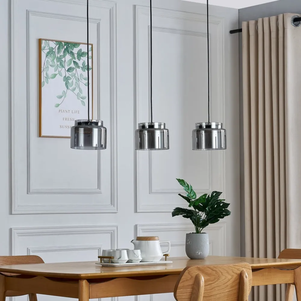 Lucande Diano hængelampe, røggrå, 3 lyskilder