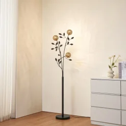 Lucande Evory gulvlampe, 160 cm, 3 lyskilder, sort/guld, G9