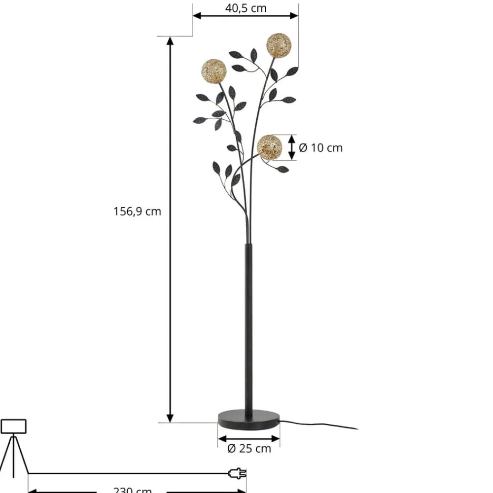Lucande Evory gulvlampe, 160 cm, 3 lyskilder, sort/guld, G9