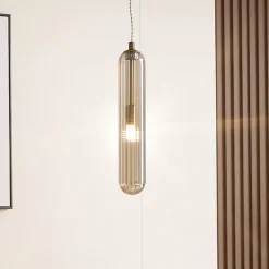 Lucande Pendellamper>Freylin pendel, 1-lys, rav, glas, 6 cm