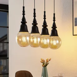 Gesja pendellampe, 4 lyskilder, lang, sort^Lucande Hot