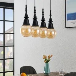 Gesja pendellampe, 4 lyskilder, lang, sort^Lucande Hot