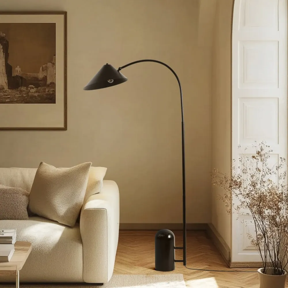 Lucande Pendellamper|Gulvlamper>gulvlampe Alviero, 157 cm, sort, metal, marmor