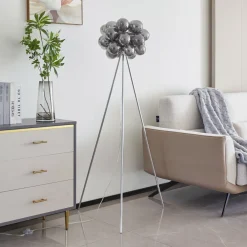 Lucande Gulvlamper>Gulvlampe Diborah, røggrå, glas, 150 cm, G9