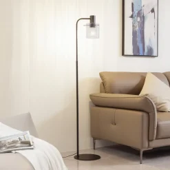 Lucande Gulvlamper|Gulvlamper>gulvlampe Eirian, sort, glas, 150 cm høj, E27