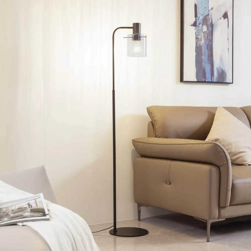 Lucande Gulvlamper|Gulvlamper>gulvlampe Eirian, sort, glas, 150 cm høj, E27