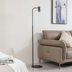 Lucande Gulvlamper|Gulvlamper>gulvlampe Eirian, sort, glas, 150 cm høj, E27