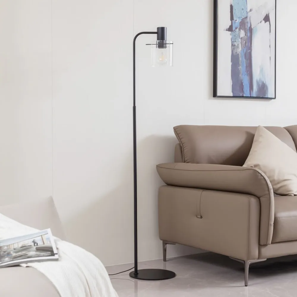 Lucande Gulvlamper|Gulvlamper>gulvlampe Eirian, sort, glas, 150 cm høj, E27