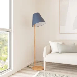 gulvlampe Jinda, blå, træ, stof, 160 cm, E27^Lucande New