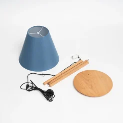 gulvlampe Jinda, blå, træ, stof, 160 cm, E27^Lucande New