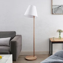 Lucande Gang|Pendellamper>gulvlampe Jinda, hvid, træ, stof, 160 cm, E27