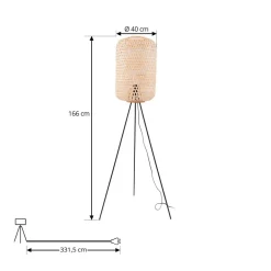 Lucande gulvlampe Jorick, bambus, trefod, højde 166 cm