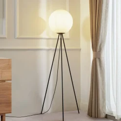 Lucande Gulvlamper|Gulvlamper>gulvlampe Kestralia, hvid, glas, Ø 35 cm, E27