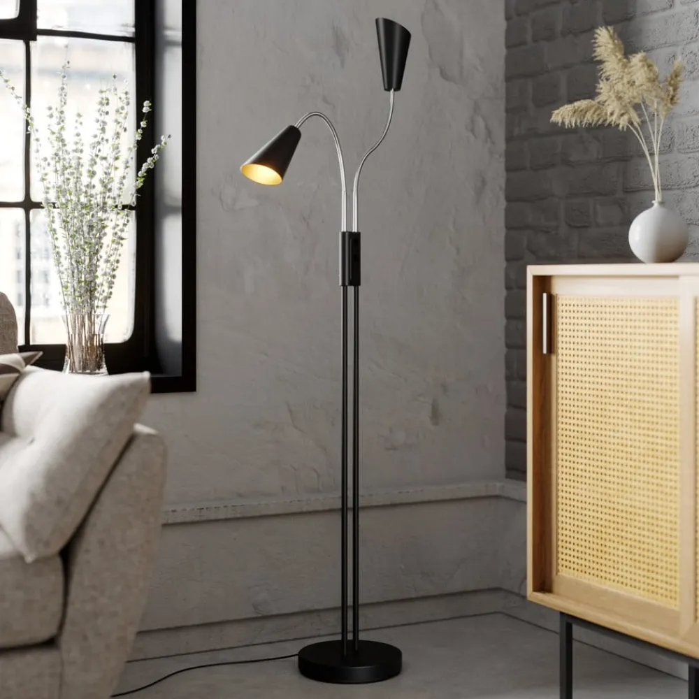 Lucande Pendellamper|Gulvlamper>gulvlampe Medira, sort, 2 lyskilder, justerbar, GU10