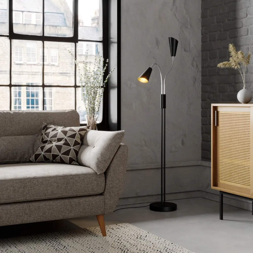 Lucande Pendellamper|Gulvlamper>gulvlampe Medira, sort, 2 lyskilder, justerbar, GU10