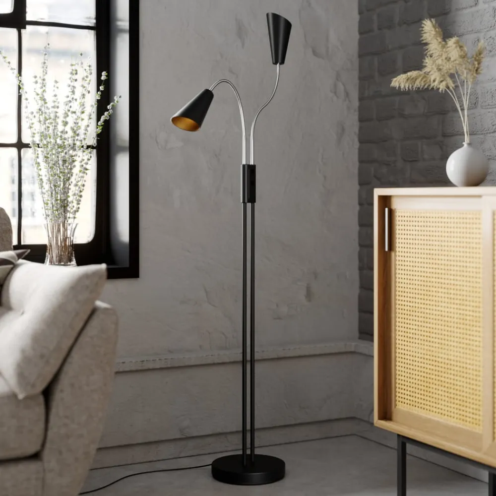 Lucande Pendellamper|Gulvlamper>gulvlampe Medira, sort, 2 lyskilder, justerbar, GU10