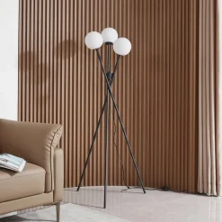 gulvlampe Visata, sort, glas, 3-lys, stativ^Lucande