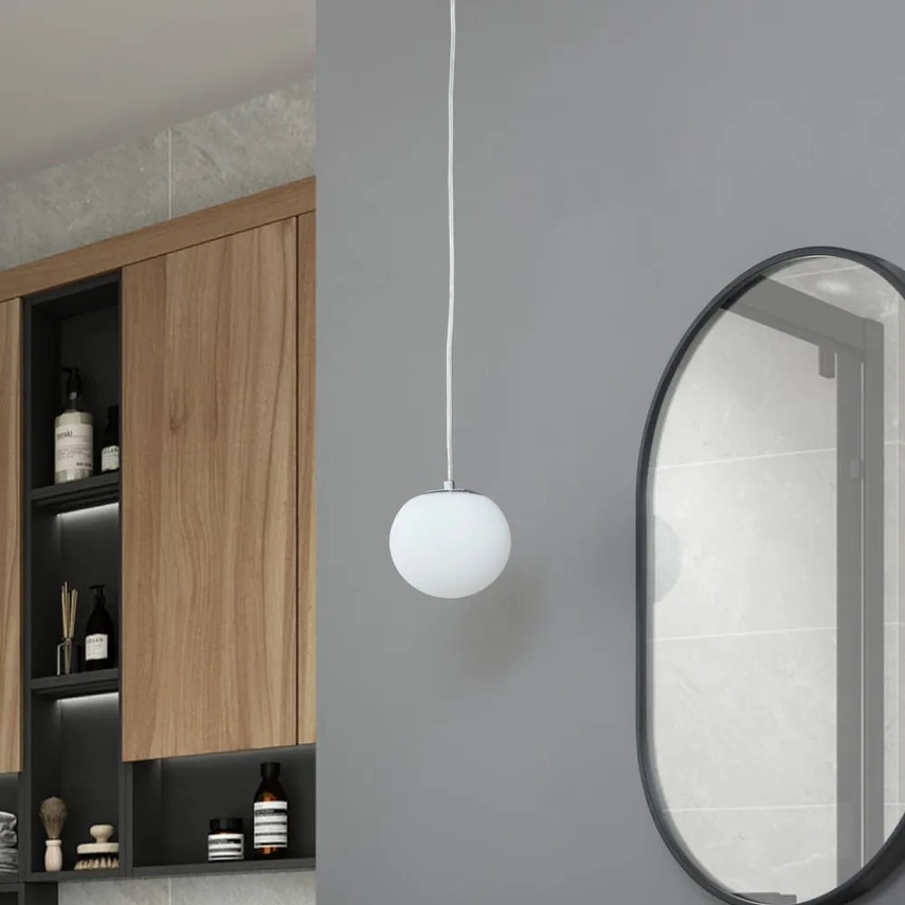 Lucande hængelampe Bidolo, kromfarvet, glas, Ø 15 cm, IP44