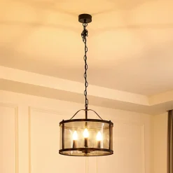 hængelampe Eryk, Ø 40 cm, sort, glas, 3 lyskilder^Lucande Online