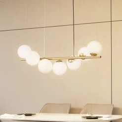 Lucande hængelampe Isandro, 95 cm, guld, hvid, 7 lyskilder, G9