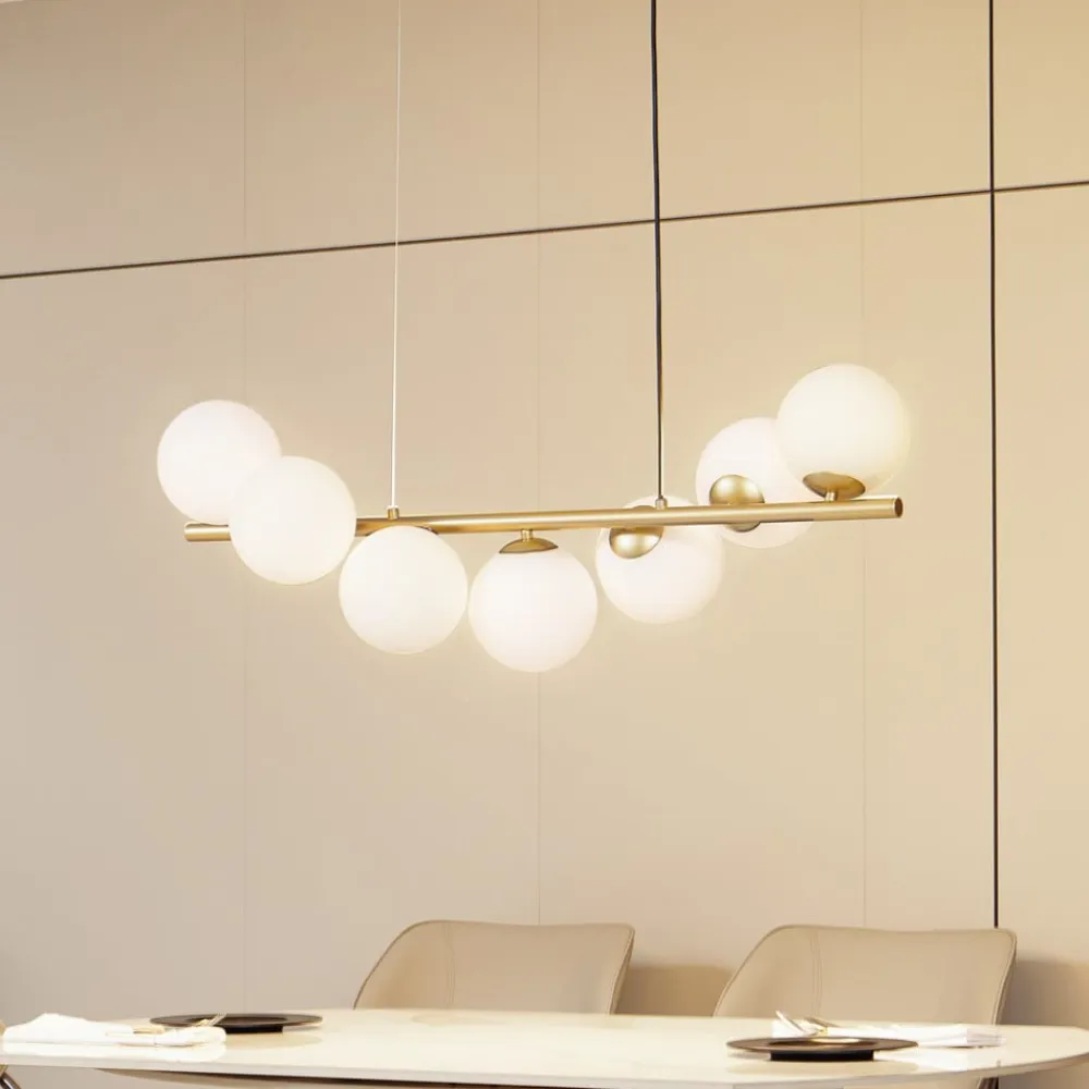 Lucande hængelampe Isandro, 95 cm, guld, hvid, 7 lyskilder, G9