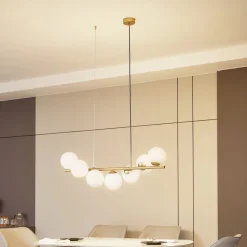 Lucande hængelampe Isandro, 95 cm, guld, hvid, 7 lyskilder, G9