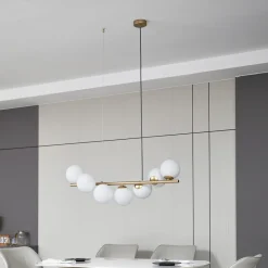 Lucande hængelampe Isandro, 95 cm, guld, hvid, 7 lyskilder, G9