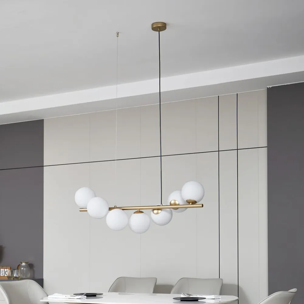 Lucande hængelampe Isandro, 95 cm, guld, hvid, 7 lyskilder, G9