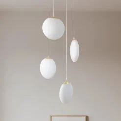 Lucande hængelampe Lunelle, messing, glas, 4 lyskilder, Ø 40 cm