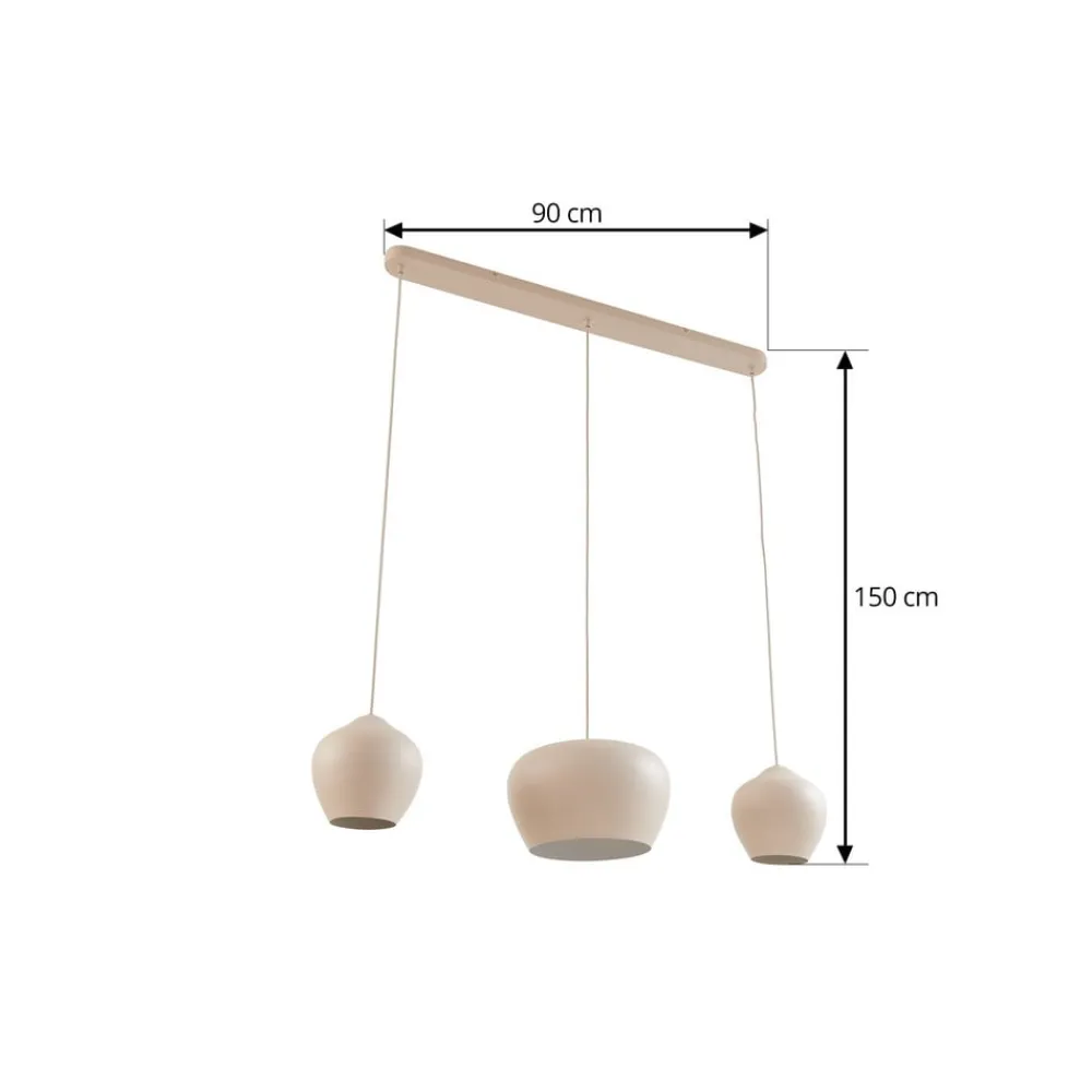 Lucande hængelampe Malisa, beige, 3 lyskilder, metal, 90 cm