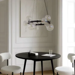 Lucande hængelampe Marvi, Ø 68 cm, sort, glas, metal