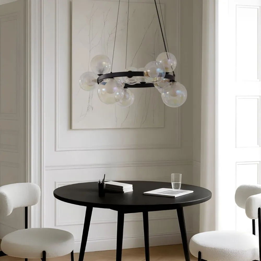 Lucande hængelampe Marvi, Ø 68 cm, sort, glas, metal