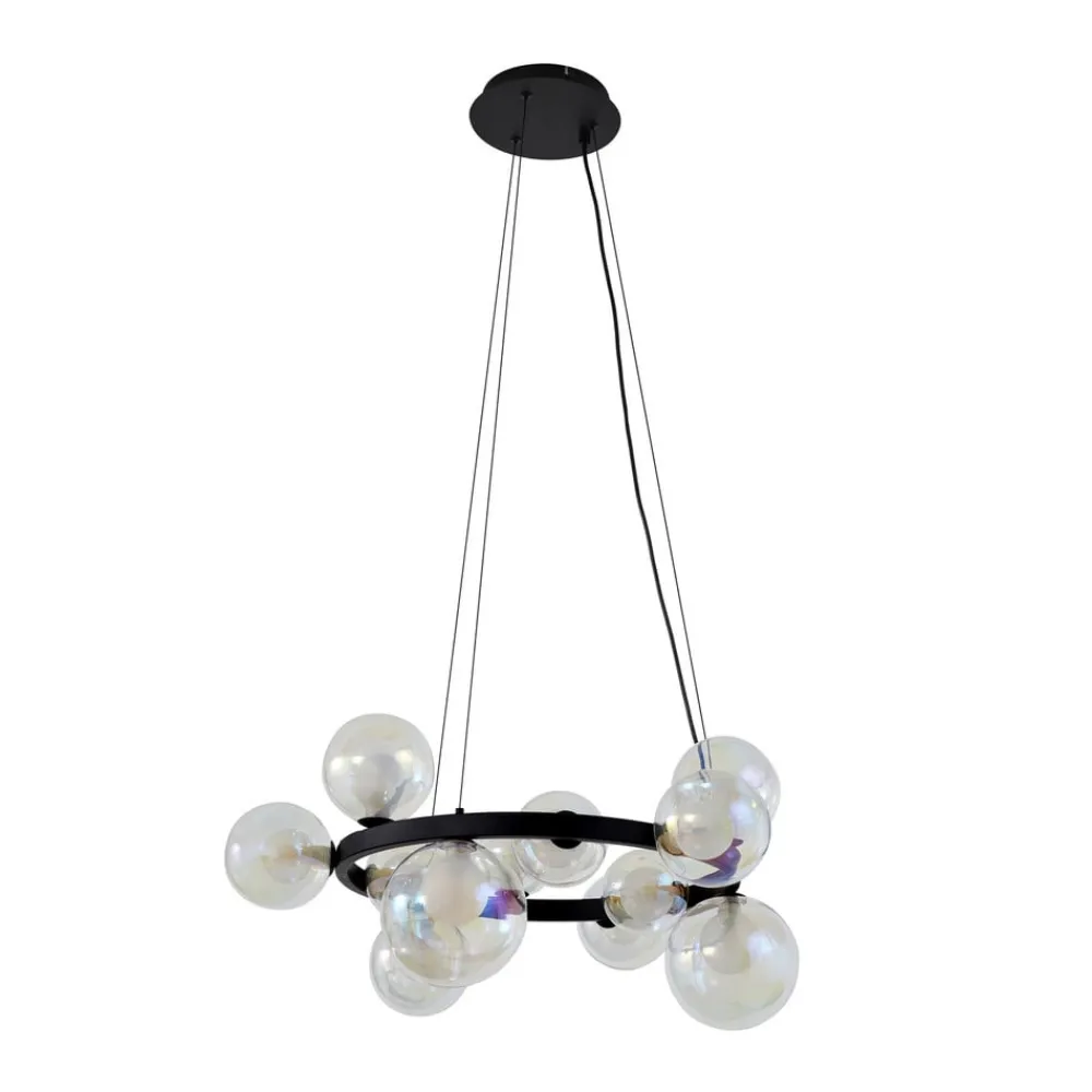 Lucande hængelampe Marvi, Ø 68 cm, sort, glas, metal