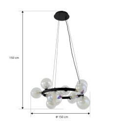 Lucande hængelampe Marvi, Ø 68 cm, sort, glas, metal