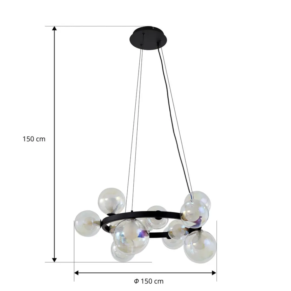 Lucande hængelampe Marvi, Ø 68 cm, sort, glas, metal