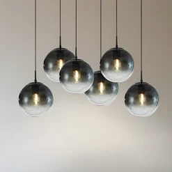 Lucande hængelampe Veloura, 6 lyskilder, 100 cm, glas, træ