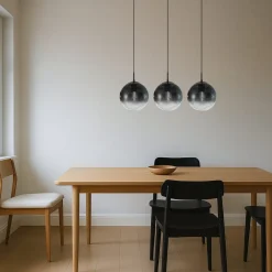 hængelampe Veloura, 3 lyskilder, 84 cm, glas, træ^Lucande