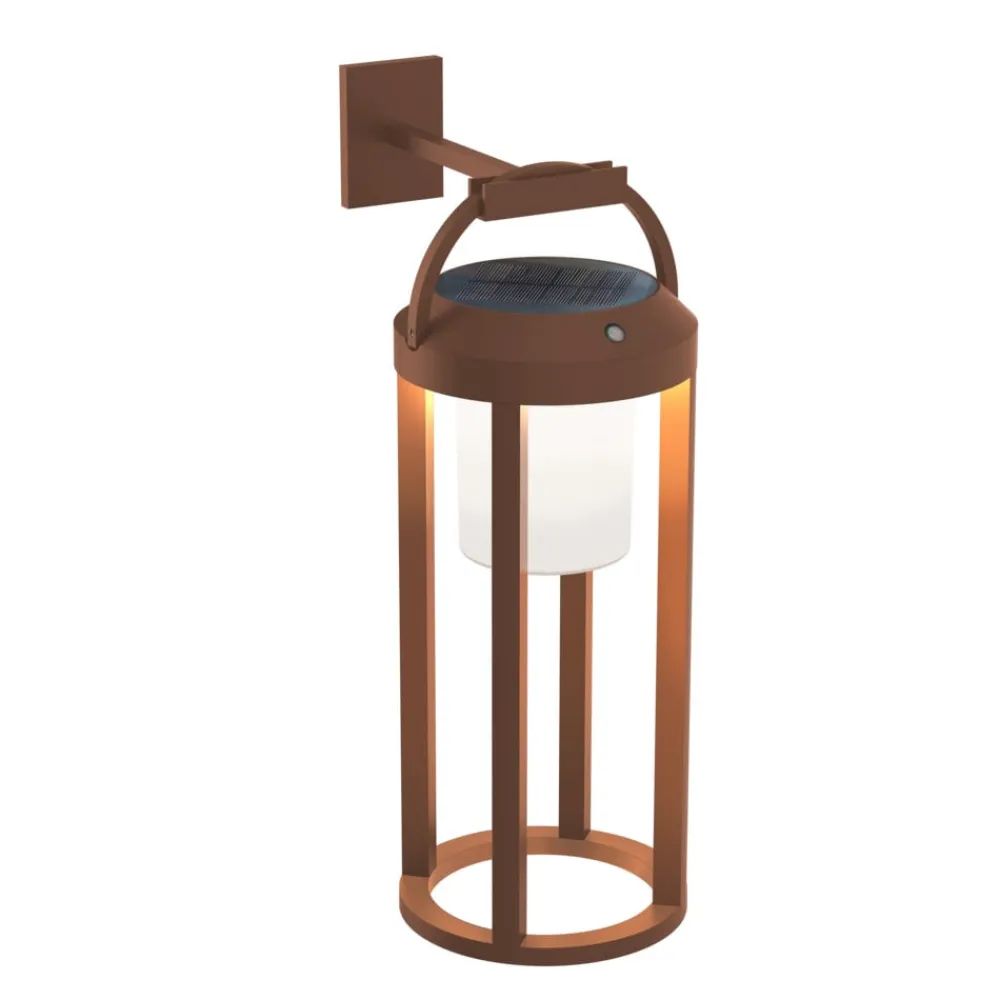 Lucande 2-i-1 LED-solcelle-væglampe Tilena, rustfarvet, rund, aluminium