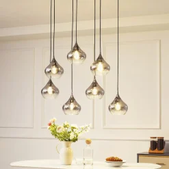 Jarven hængelampe, 7 lyskilder, sort, glas^Lucande New