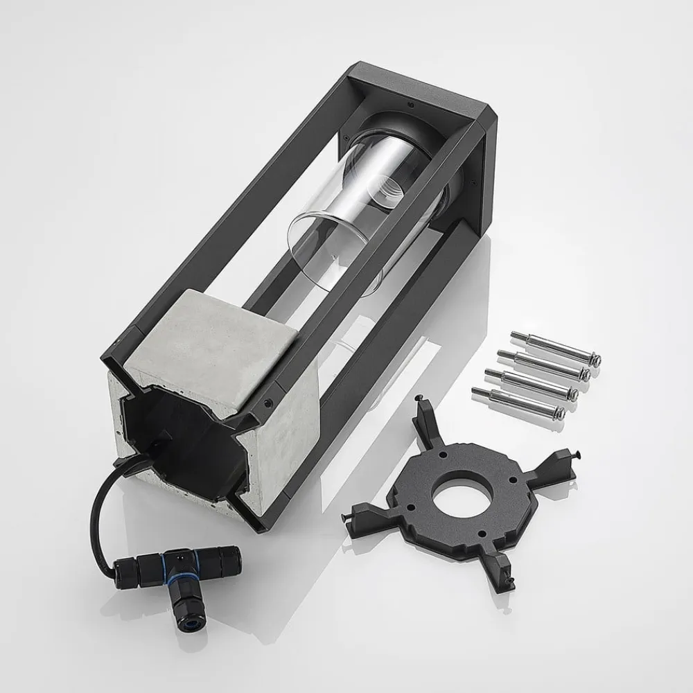 Lucande Terrassebelysning|Sokkellamper>Kalisa sokkellampe, E27, IP44, 42 cm, grå, metal